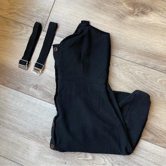 Black Mini Dress with Front Buttons and Detachable Straps - Picture 7 of 7